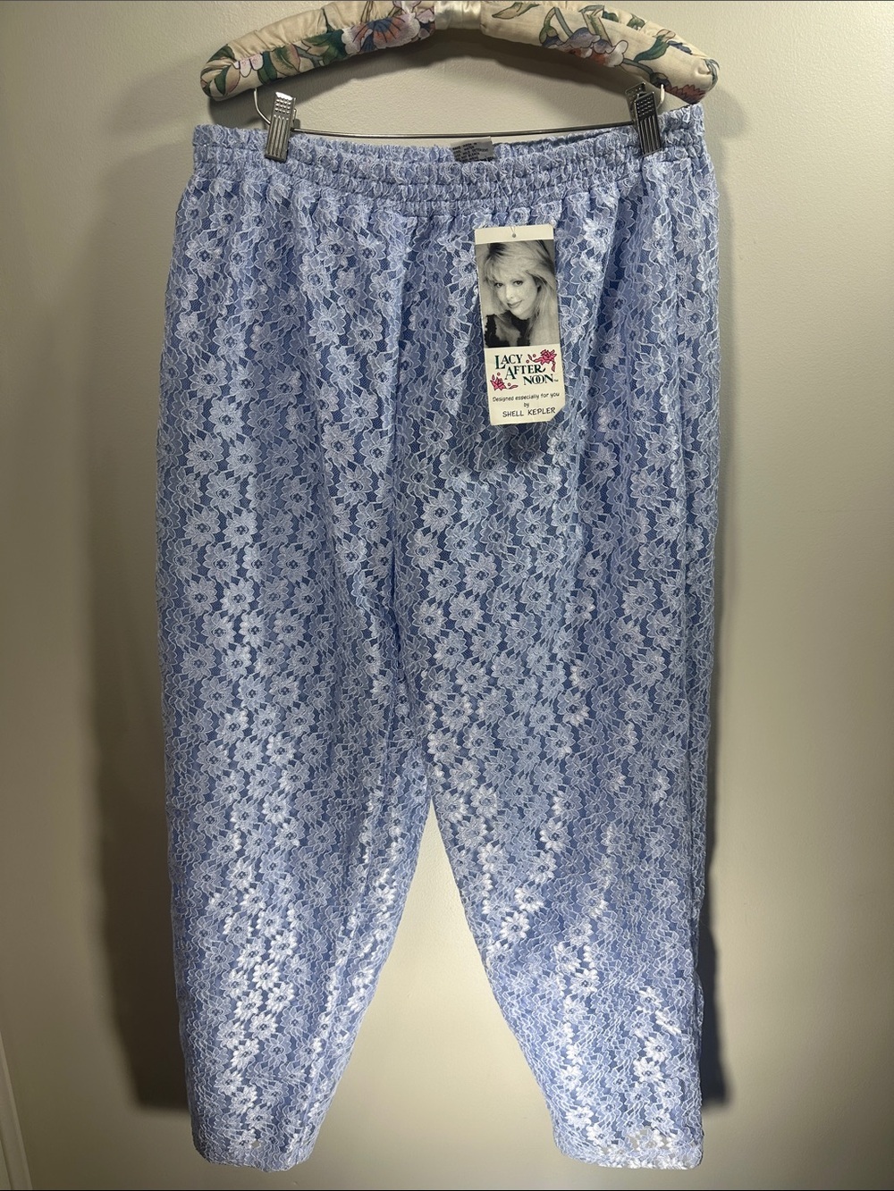 NWT Lacy Afternoon by Shell Keepler periwinkle Lace Elastic Waist Pants 1X
